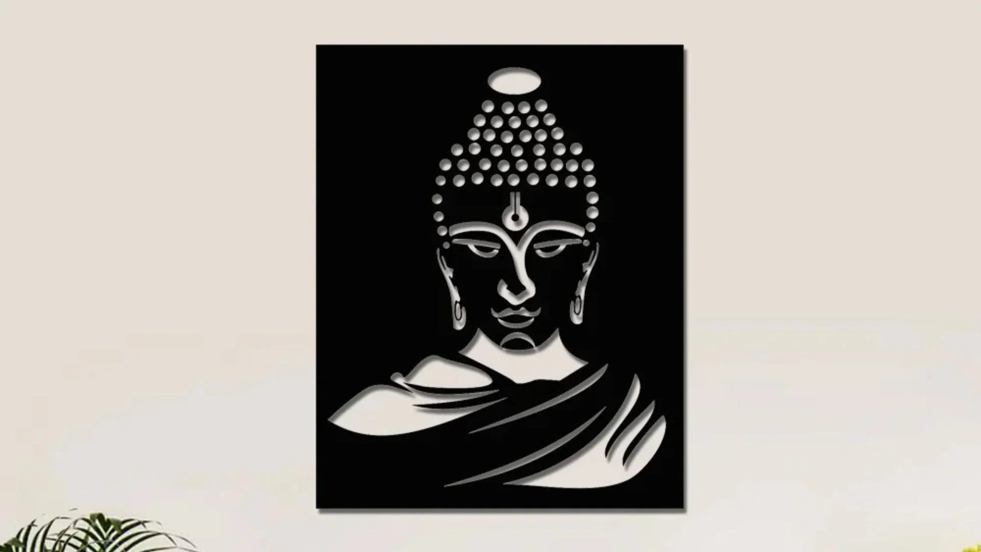 Black and white Buddha MDF wall art for modern home décor.