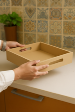 DIY square MDF serving tray with handles in hand