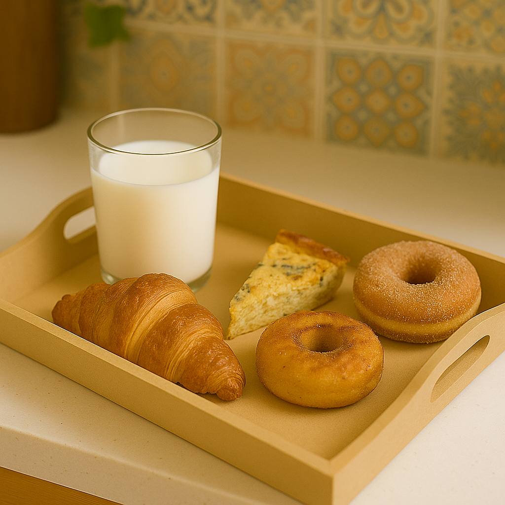 DIY rectangular MDF serving tray with handles with breakfast