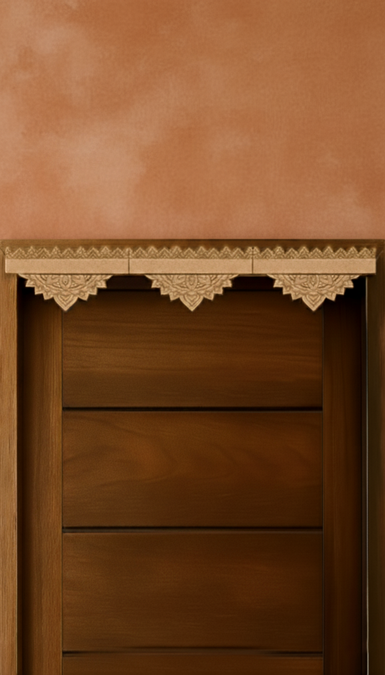 Mandala drop MDF toran with engraved borders – natural wood 