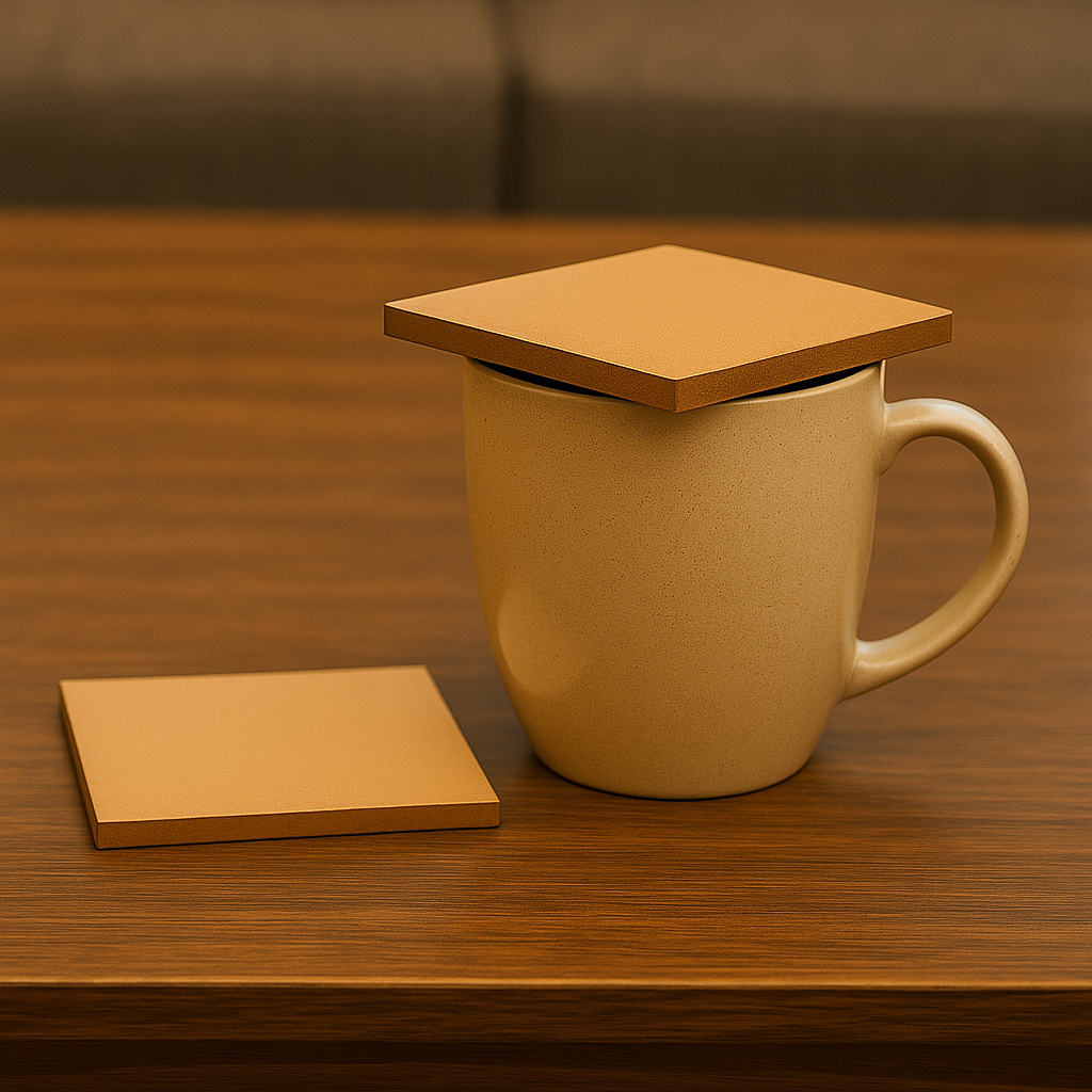 DIY  MDF coaster on cup and table