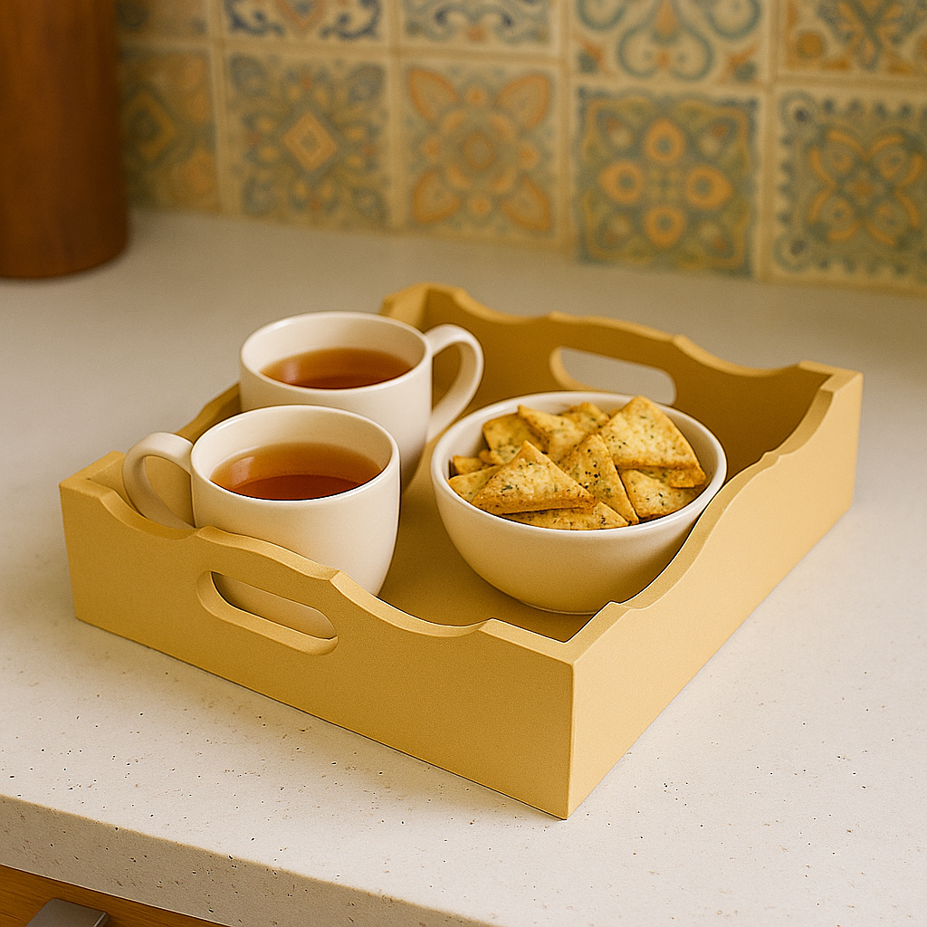 DIY scalloped MDF serving tray with handles tea snakes 