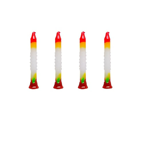 Multicolored pillar candles in a set of 4, ideal for Diwali, Christmas, New Year, and church ceremonies