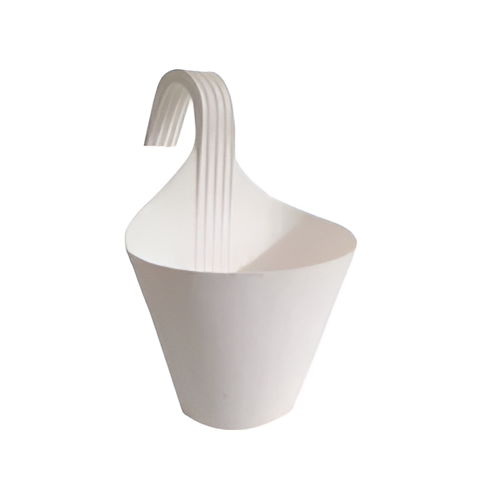 Minimalist white hanging plant pot with swivel hook, indoor outdoor planter
