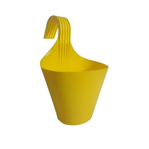 Pack of five 6-inch deep colorful hanging plastic planters in white red green yellow purple light green
