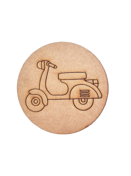 Plain MDF board with pre-marked scooter outline, ready for painting and decoration.