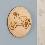 Plain MDF board with pre-marked scooter outline, ready for painting and decoration.