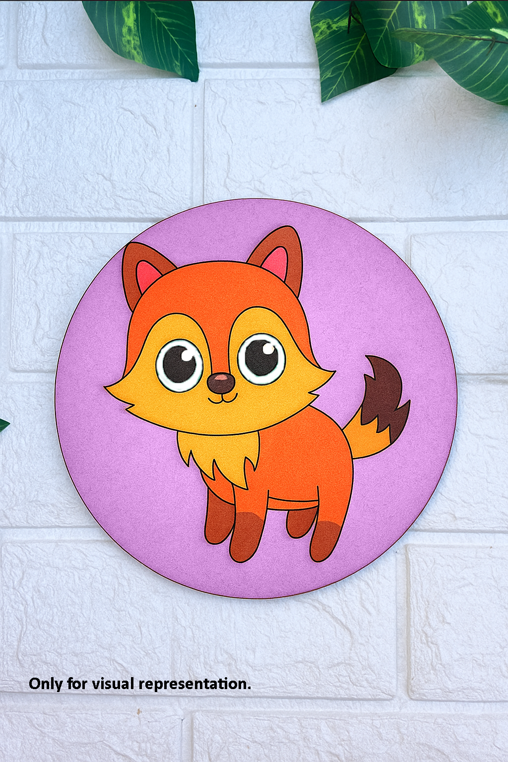 DIY fox MDF round board painted in bright orange and yellow