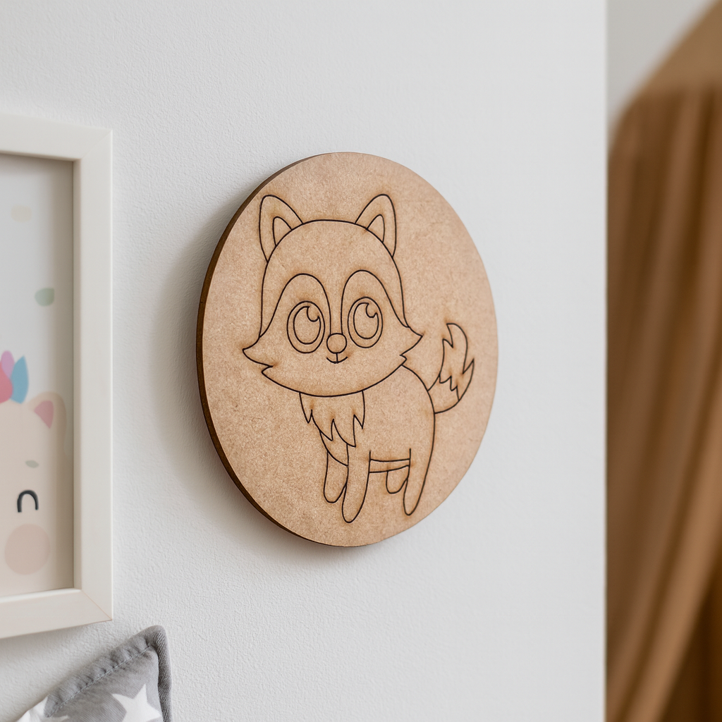 Plain MDF board with pre-marked fox outline, ready for painting and decoration.