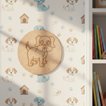Plain MDF board with pre-marked dog outline, ready for painting and decoration.