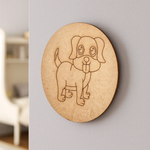 Plain MDF board with pre-marked dog outline, ready for painting and decoration.
