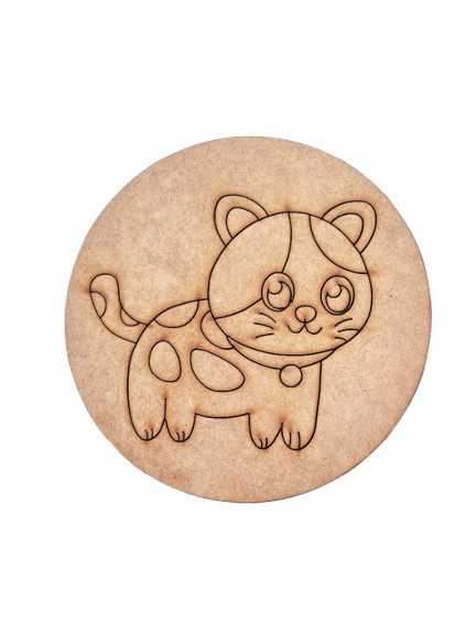 Plain MDF board with pre-marked cat outline, ready for painting and decoration.