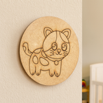 Plain MDF board with pre-marked cat outline, ready for painting and decoration.