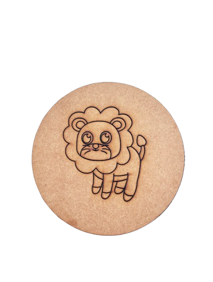 Plain MDF board with pre-marked lion outline, ready for painting and decoration.
