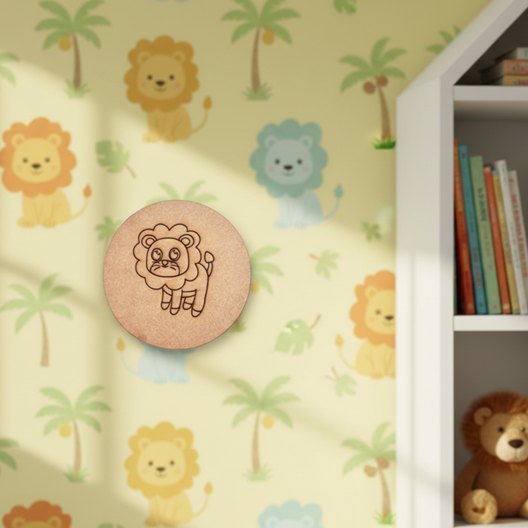 Plain MDF board with pre-marked lion outline, ready for painting and decoration.