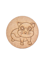 Unpainted round MDF pre-marked base with animal outline for kids DIY painting and craft
