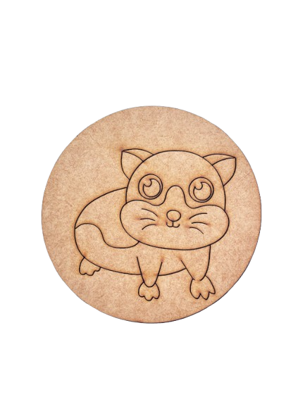 Unpainted round MDF pre-marked base with animal outline for kids DIY painting and craft