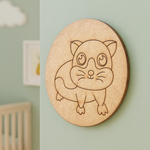 Unpainted round MDF pre-marked base with animal outline for kids DIY painting and craft.