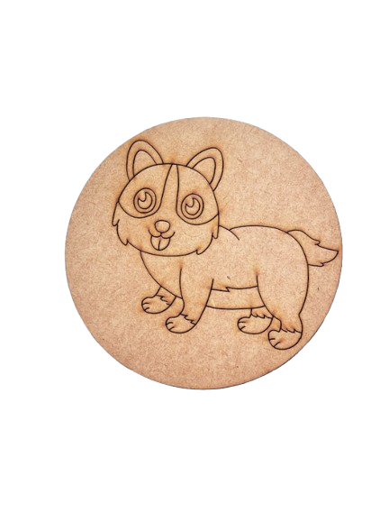 Unpainted round MDF pre-marked dog base for DIY kids painting and craft.