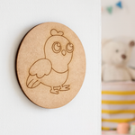 Unpainted round MDF pre-marked bird base for DIY kids painting and craft.