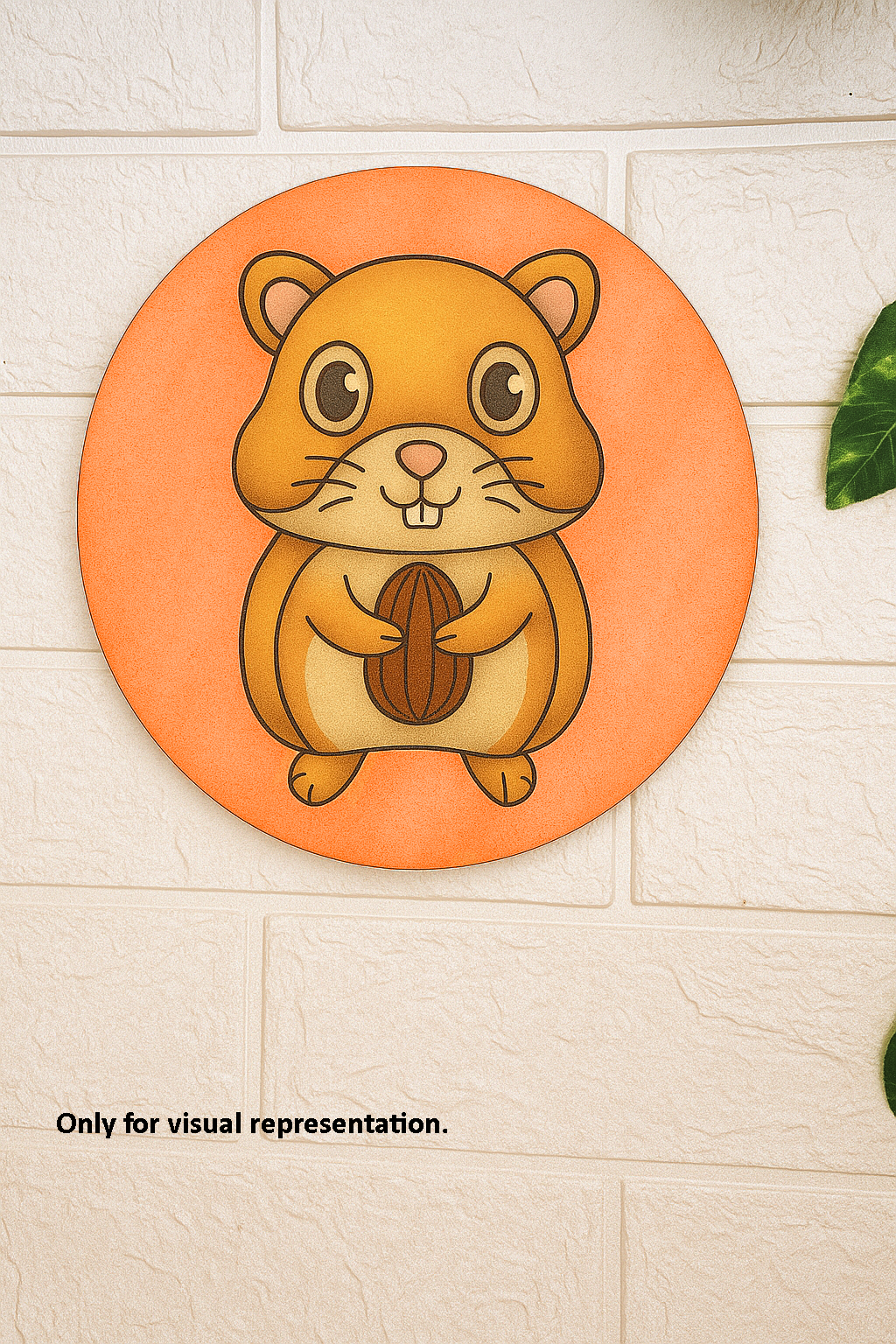 Round MDF pre-marked base with cute cartoon hamster holding a nut, painted in bright colors for kids DIY craft