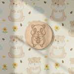 Unpainted round MDF pre-marked hamster base with nut design for DIY kids painting and craft.