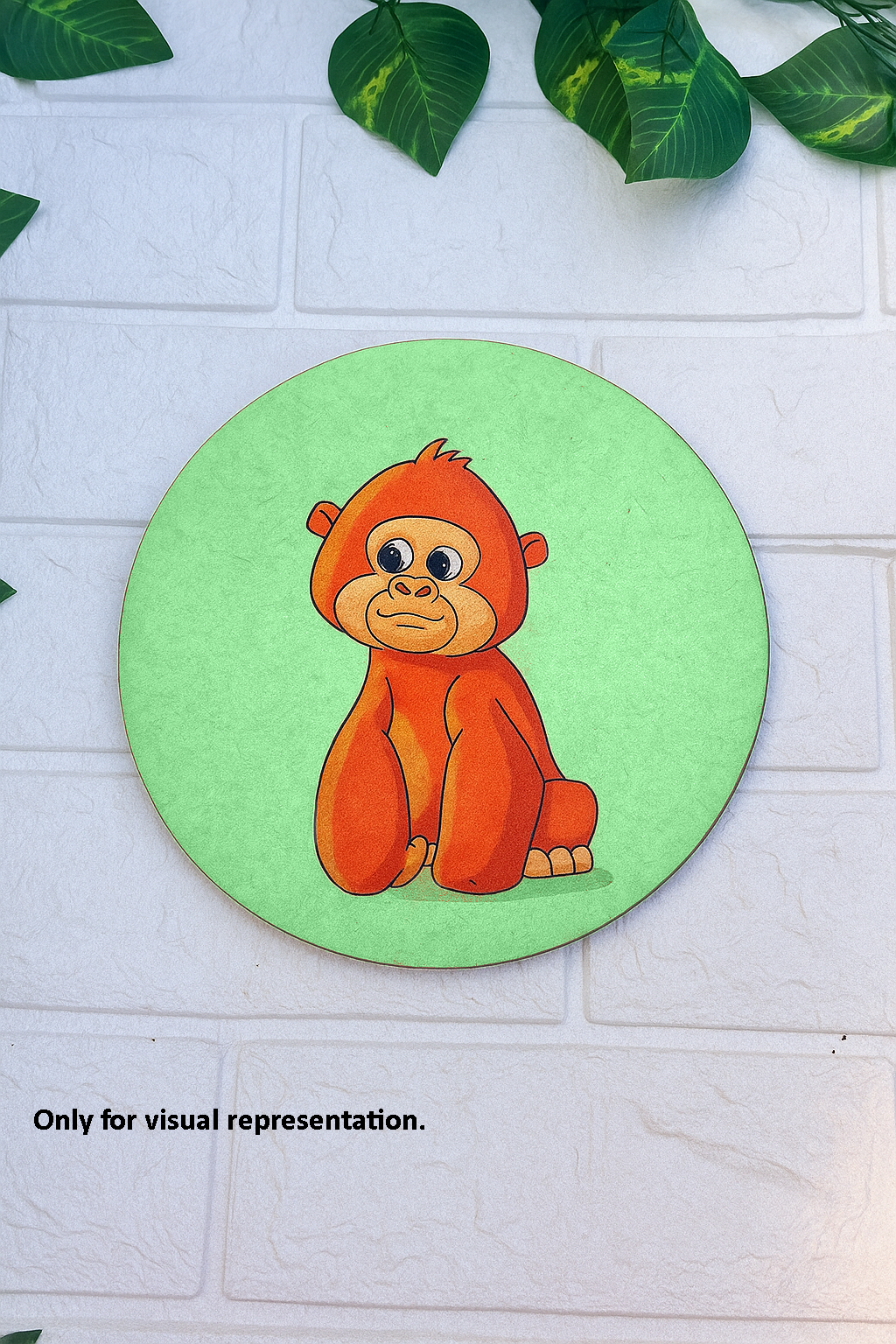Round MDF pre-marked base with cute cartoon monkey painted in bright colors for kids DIY craft
