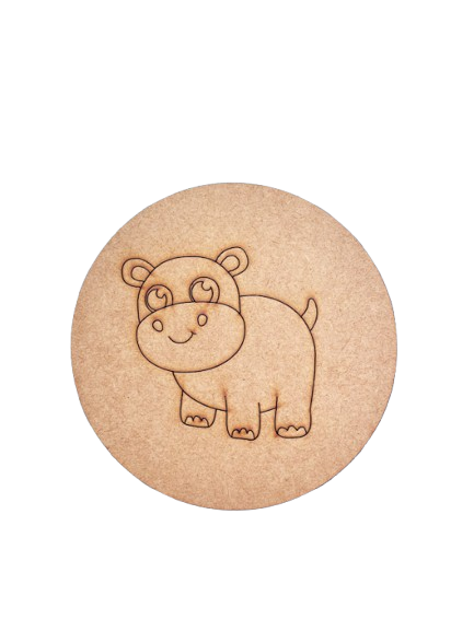 Unpainted round MDF pre-marked hippo base for DIY kids painting and craft