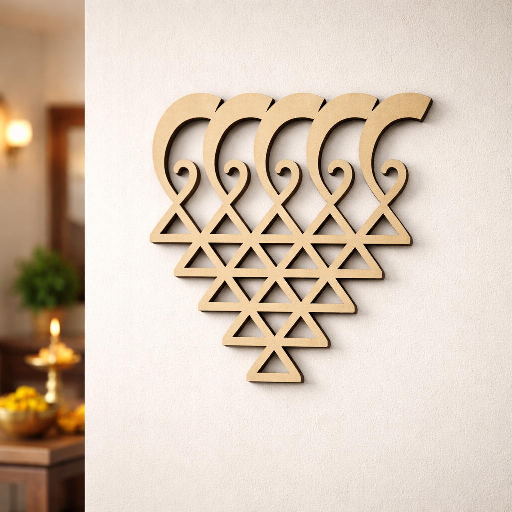 Decorative MDF DIY wall art with geometric pattern on a plain wall
