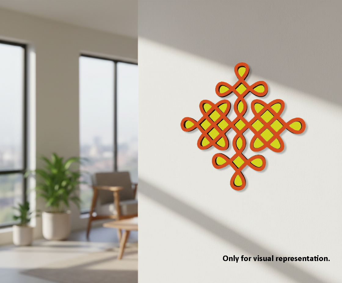 Decorative MDF DIY wall art with a geometric design in a modern living room.