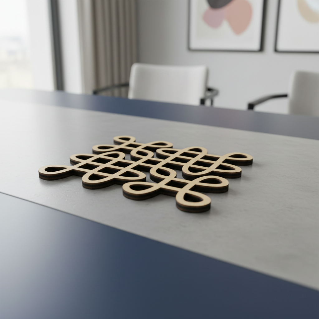 Decorative MDF DIY kolam art  on a table with a blurred room background