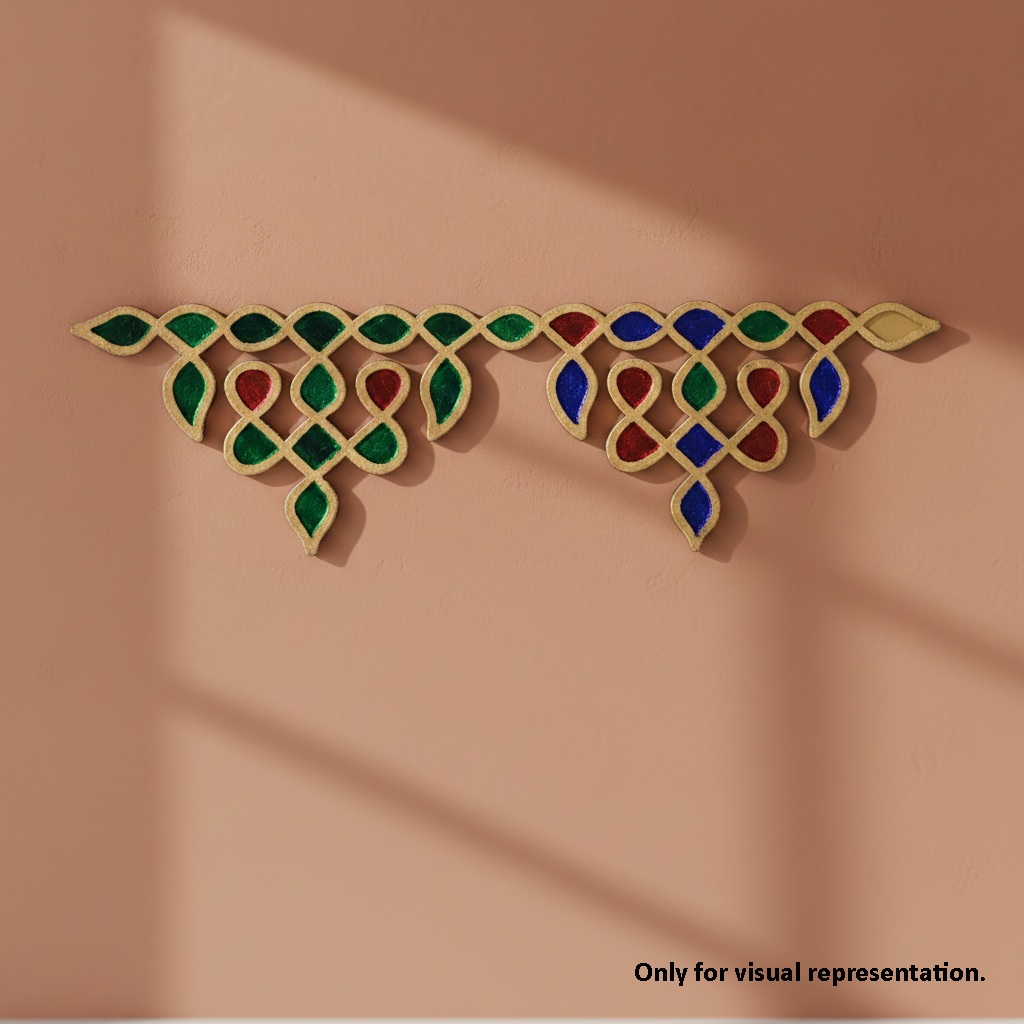 Decorative MDF DIY wall art with colorful patterns on a beige background