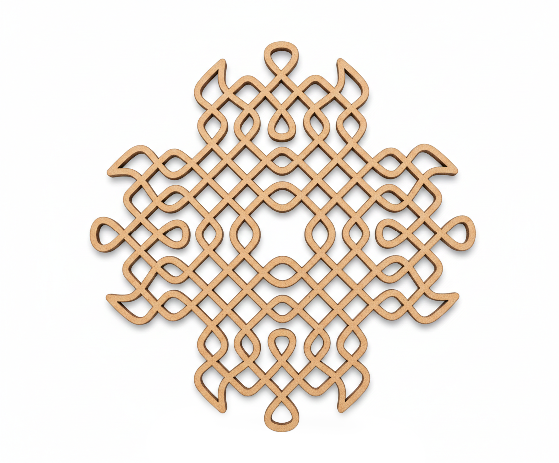 MDF DIY decorative item with intricate Celtic knot design on a white background