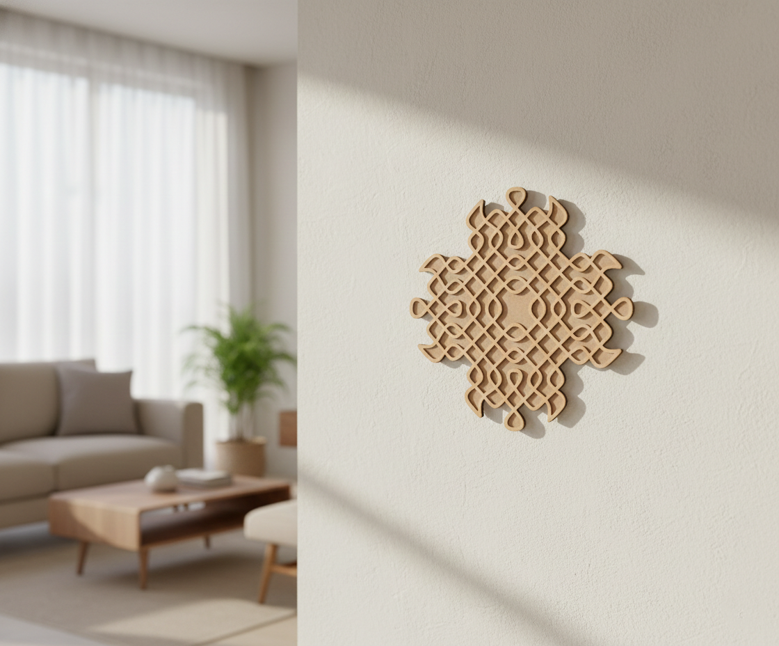Decorative MDF DIY wall piece on a wall in a living room setting