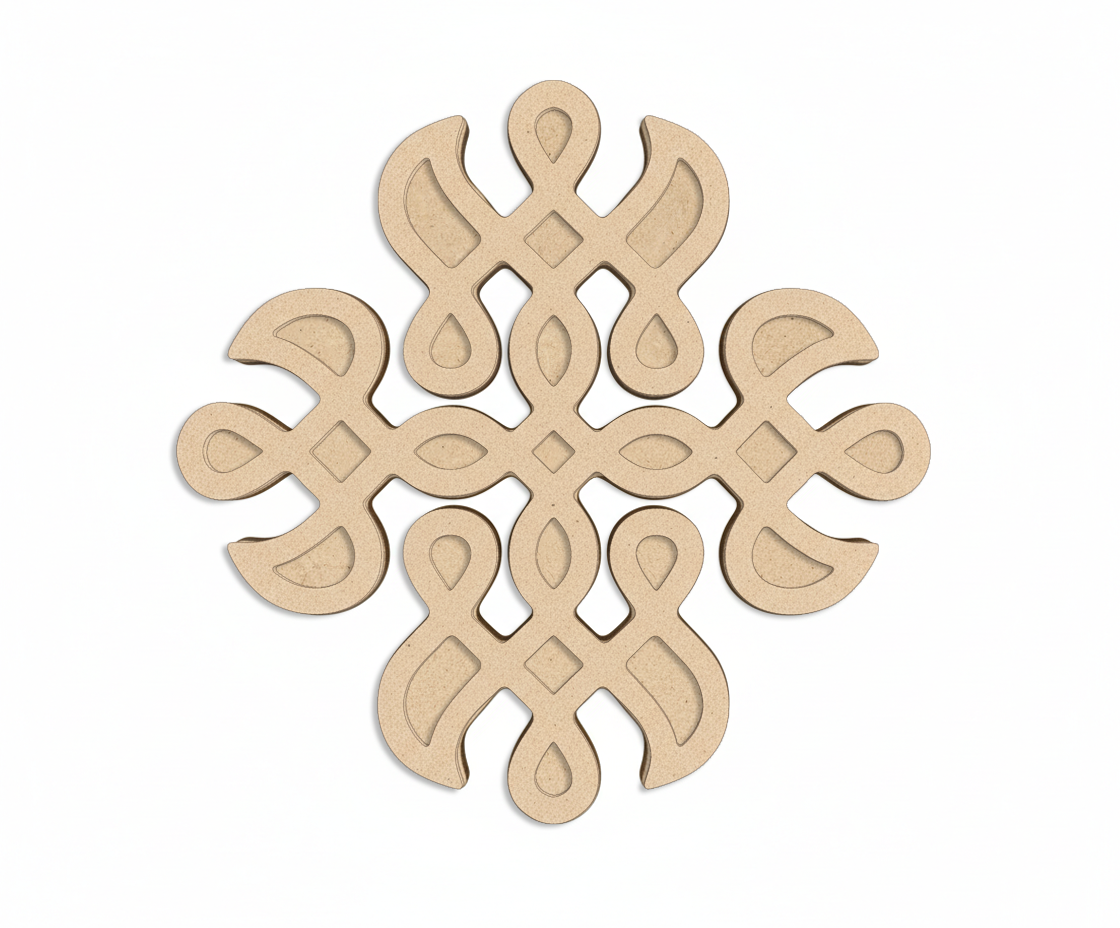 Decorative MDF DIY kolam art  snowflake cutout on a white background