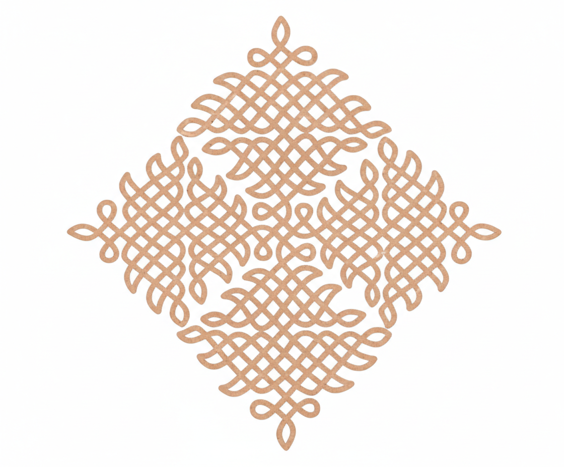 Decorative MDF DIY kolam art  knot pattern on a white background
