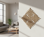 Decorative MDF DIY kolam art wall panel on a white wall with a living room in the background
