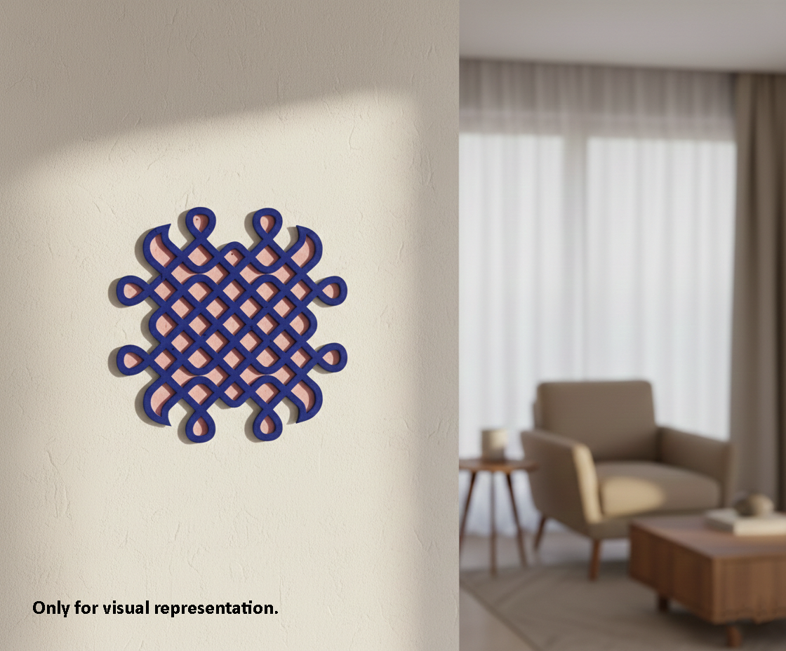 Decorative MDF DIY wall art with geometric pattern on a plain wall, room setting in the background