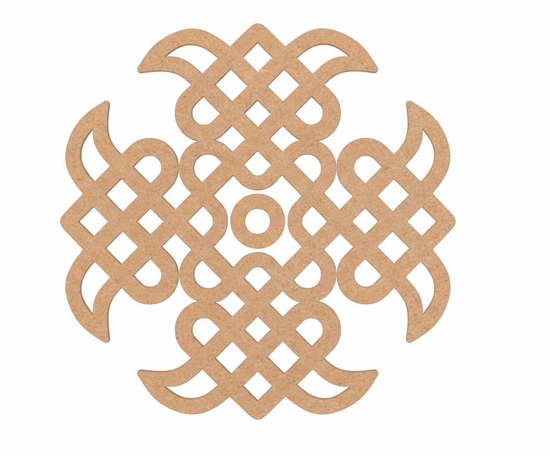 Decorative MDF DIY cutout with intricate Celtic knot pattern on a white background