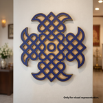 Decorative MDF DIY wall art with intricate blue and beige pattern on a plain background