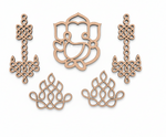 Set of five decorative MDF DIY cutouts with intricate Celtic knot patterns on a white background.
