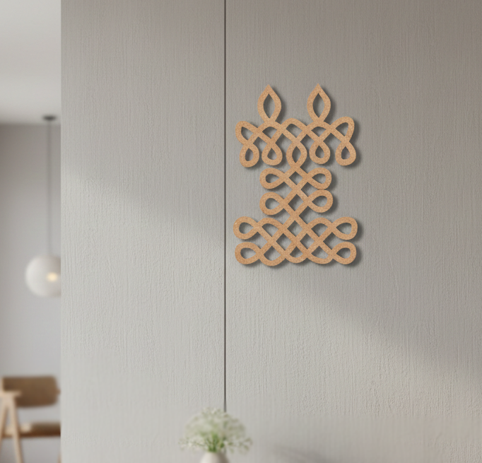 Decorative MDF DIY wall art with a geometric pattern on a neutral wall.