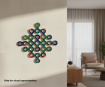 Decorative MDF DIY wall art with geometric pattern on a plain wall, followed by a living room setting.