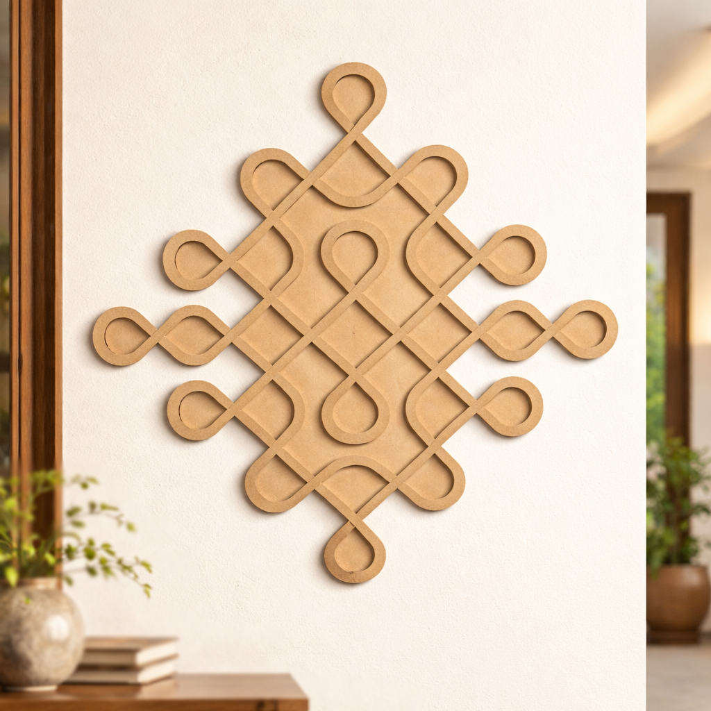 Decorative MDF DIY wall art with geometric pattern on a white wall