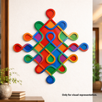 Colorful geometric MDF DIY wall art piece on a white wall.