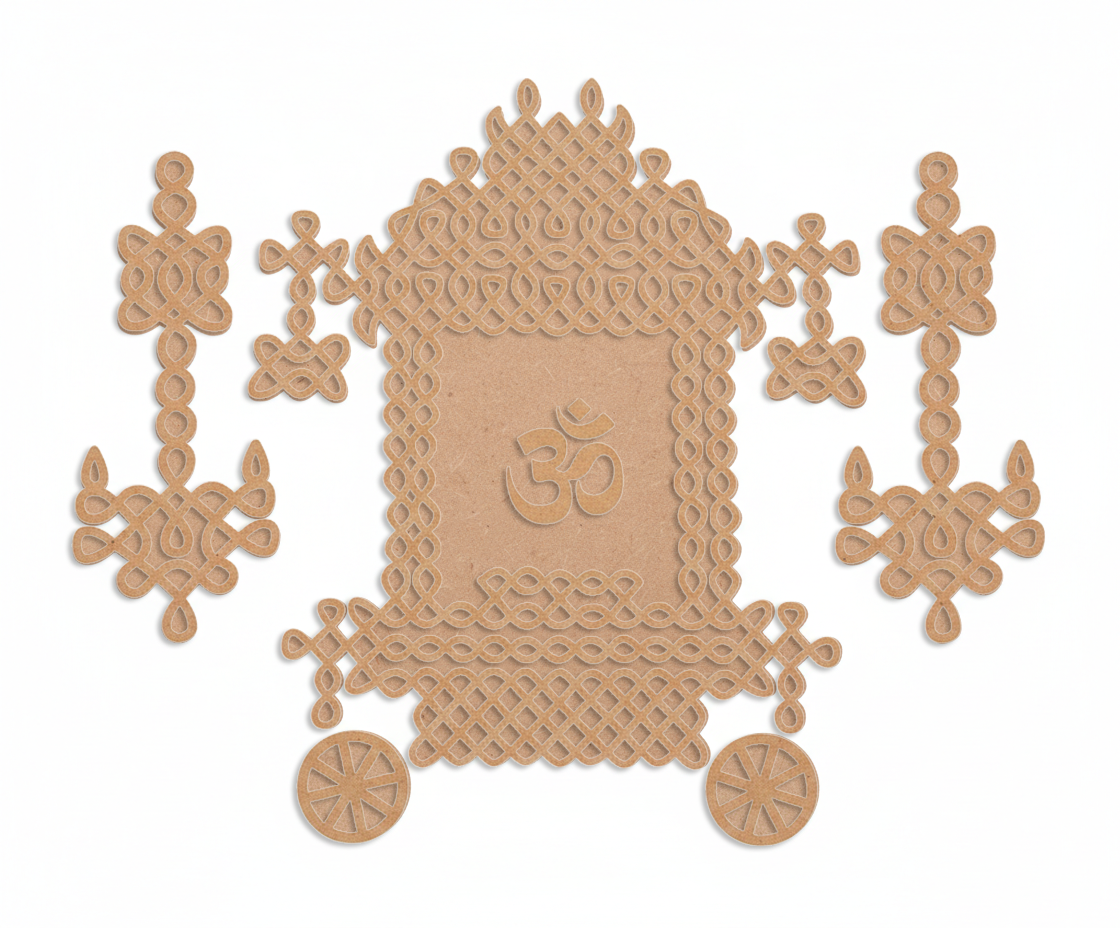 Decorative MDF DIY wall art  with intricate patterns and an Om symbol on a white background