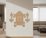 Decorative MDF DIY wall art on a white wall in a living room setting