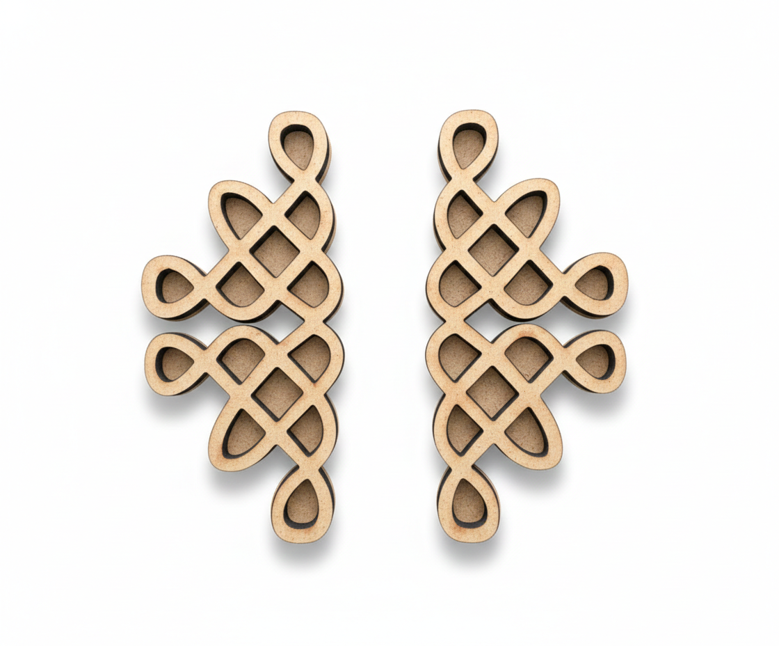Pair of MDF DIY kolam art  with intricate Celtic knot design on a white background