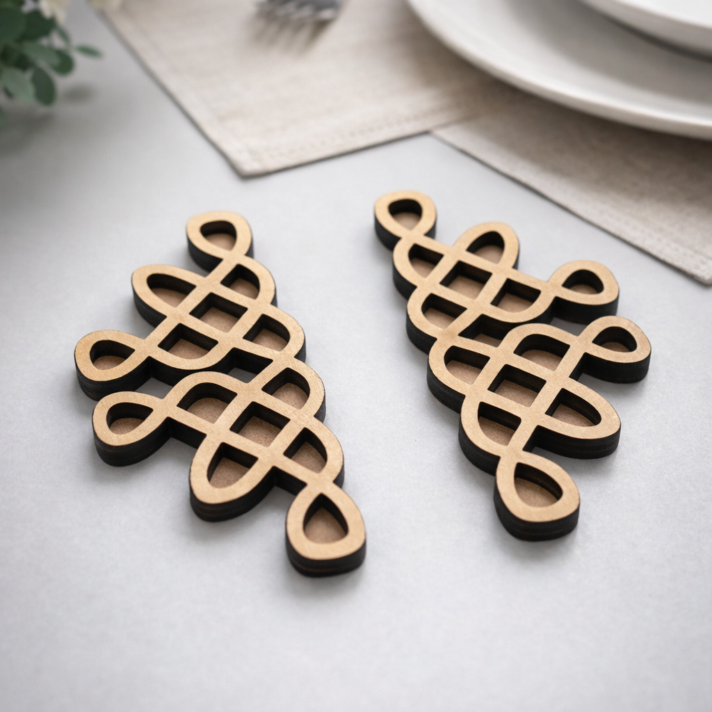 Two decorative MDF DIY wall art  with intricate patterns on a light surface.