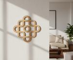 MDF DIY  wall art piece on a white wall with a living room setting.
